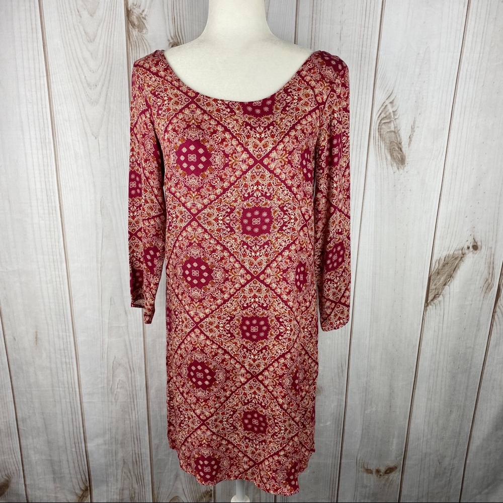 Charming Charlie Boho Paisley Floral Maroon Cream Multicolored Shift Dress - S